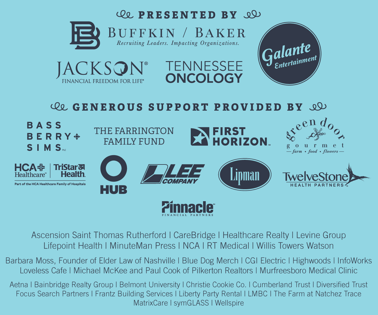 Block of sponsors for Alive at the Bluebird event